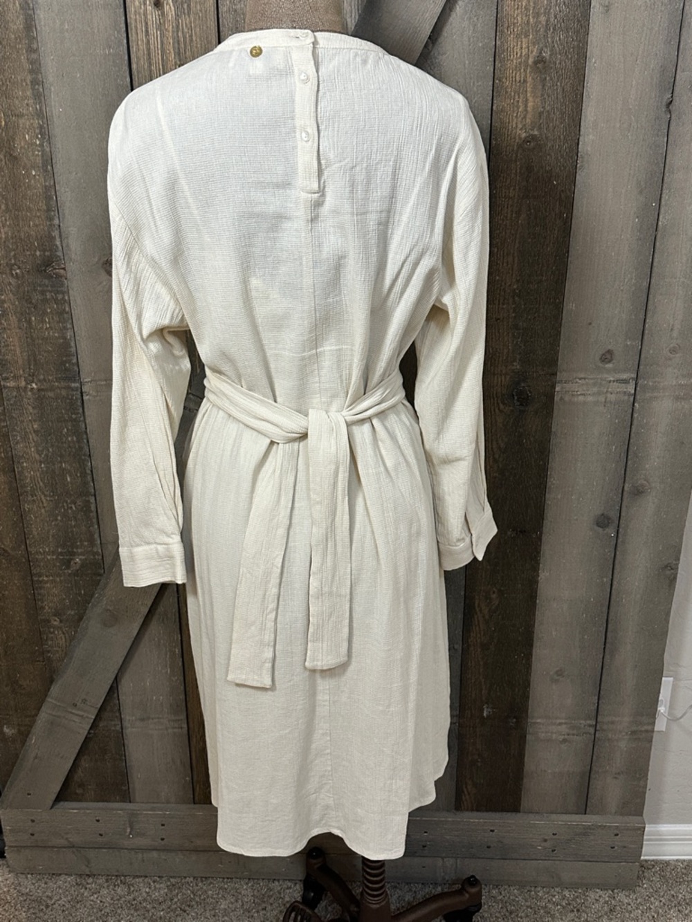Anthropologie Antik Batik Cotton Ivory Long-Sleeve Black Embroidered Dress - Picture 8 of 16